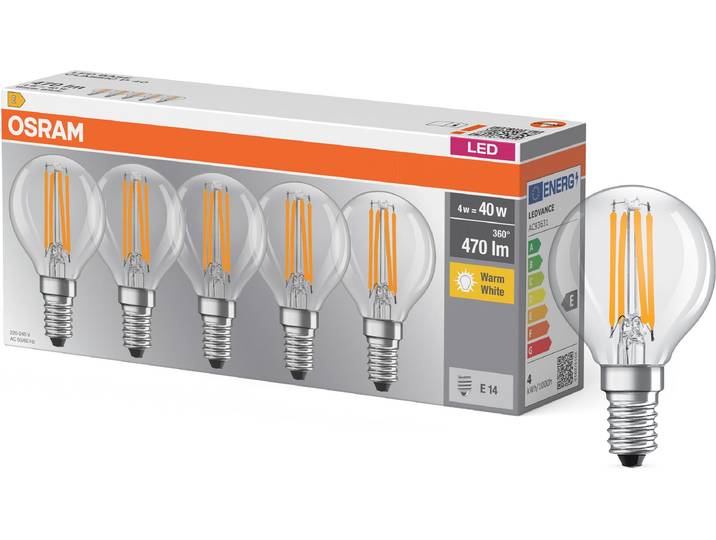 OSRAM LED-Leuchtmittel LED-Lampe Tropfenform , Energieeffizienz: E, transparent (klar), L:7,7cm Ø:4,5cm, Leuchtmittel, LED-Leuchtmittel