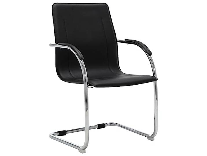 HEFZGDB Freischwinger Bürostuhl Schwarz Kunstleder mit Armlehnen und ergonomischer Rückenlehne, 1 Stuhl, weich gepolsterter Sitz für Komfort, stabile verchromte Eisenbeine,