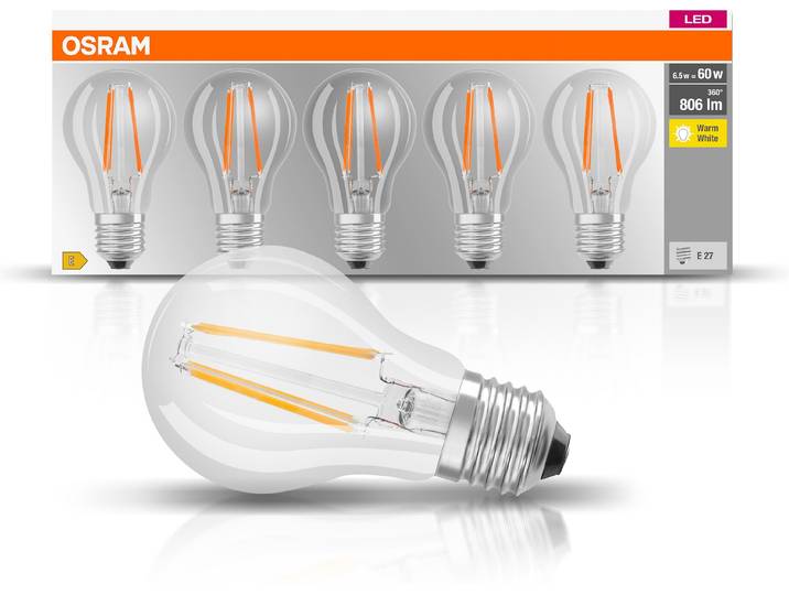 OSRAM LED-Leuchtmittel LED-Lampe Classic , Energieeffizienz: E, transparent (klar), L:10,5cm Ø:6cm, Leuchtmittel, LED-Leuchtmittel