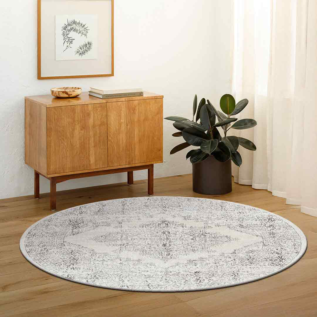Mercury Amelie Grey/Off-White Rug Cream;White;Black;Gray Round 200cm