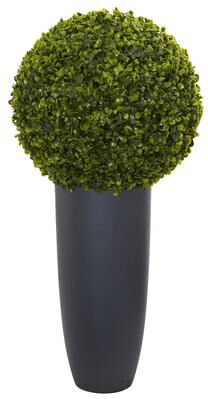 Nearly Natural "30"" Boxwood Artificial Topiary Plant in Gray Cylinder Planter (Indoor/Outdoor)"