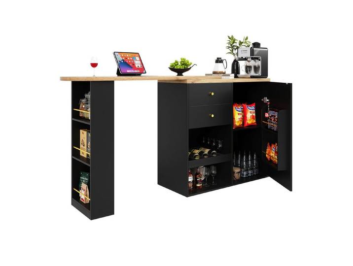 MODFU Bartisch 360° drehbare (drehbar Sideboard, Esstisch, 2 Schubladen, 1 Tür und offene Fächer), 360° drehbare Essbar mit Schubladen und offener Stauraum