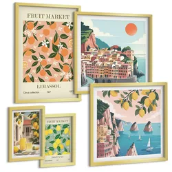 BILDER SET 5er Set - 50x50 cm & 20x30 cm & 40x60 cm Goldrahmen - Abstrakte ästhetische Berge