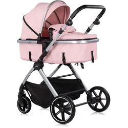 Chipolino Kombikinderwagen Pearl 2 in 1 umbaubar Rucksack Fußsack Korb Federung rosa