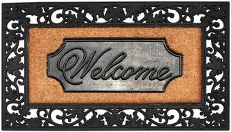 A1 HOME COLLECTIONS A1HC Natural Coir & Rubber Doormat - Decorative Welcome Design, Heavy Duty, Non-Slip Backing, Low Profile Outdoor Front Door Mat