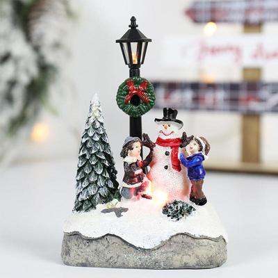 Lush Living Finds Microlandscape Resin Figurines, LED Christmas Village Decoration, Santa Claus Pine Needles Snow View Holiday Gift snowman