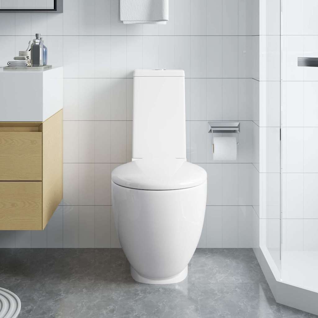 vidaXL Toilette en céramique Ronde Écoulement d'eau au fond Blanc