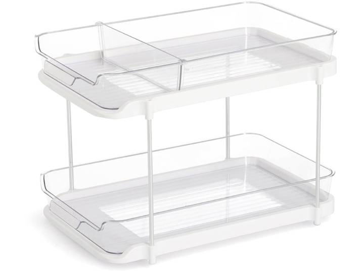 Standregal ZELLER PRESENT Etagenregal, Kunststoff , weiß (transparent, weiß), B:21,3cm H:23,5cm T:33,3cm, Kunststoff, Regale, Standregal, mit Schiebesystem, pflegeleicht