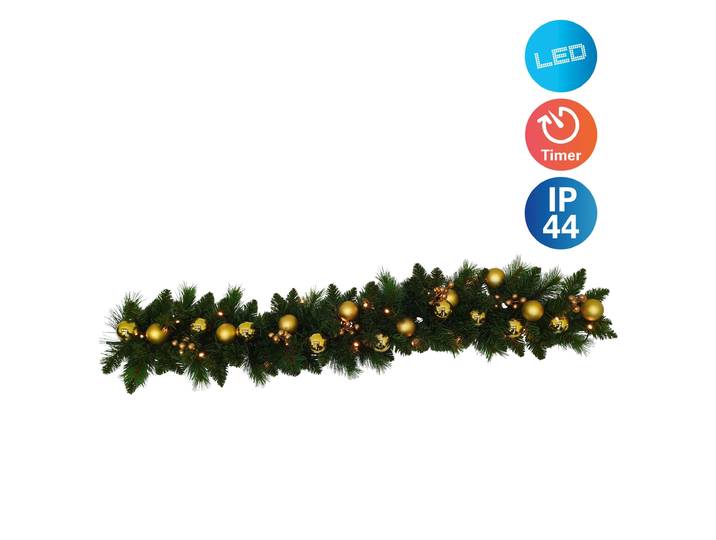 NÄVE LED-Girlande Noel , grün gold, Dioden 20 Stk., Gesamtlänge 1,2m, Lichterketten, Batteriefach mit Ein- / Ausschalter, inkl. Timer (6on/18off), LED-Girlande