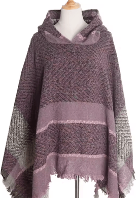 Uplift Curations Hooded Fishbone Pattern Women Cape Poncho Autumn Winter Pullover Women Hooded Cloak 7