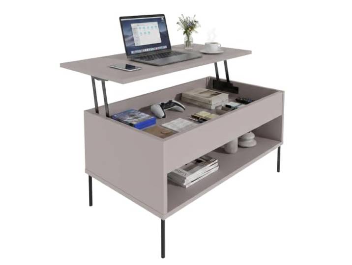 möbelkap Couchtisch 92 cm mit anhebbarer Tischplatte und Stauraum Funktionaler Wohnzimmertisch mit Liftmechanismus Kaschmir