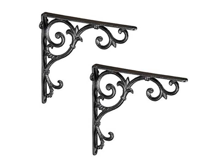 Relaxdays Équerre étagère Murale\, Lot de 4\, Ancien\, Support en Fonte de Fer\, Ornements baroques\, Noir