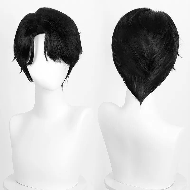 INF Schwarze Cosplay Perücke - Hochtemperaturfaser, Verstellbar, Perfekt für Anime Rollenspiele & Partys