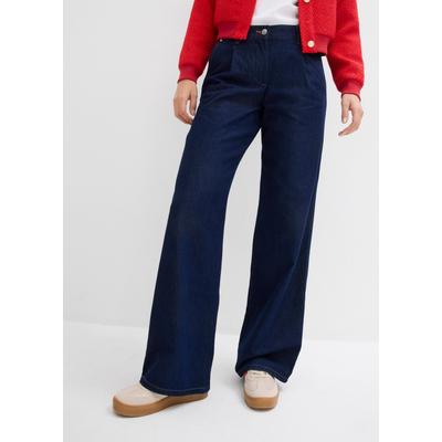 Weite Jeans BONPRIX, Damen, Gr. 36, K-Gr, blau (tiefblau denim ungewaschen), Obermaterial: 66% Baumwolle, 34% Lyocell (TENCEL™), loose fit, Jeans, lockerer Schnitt, mittlerer Bund, weite Passform