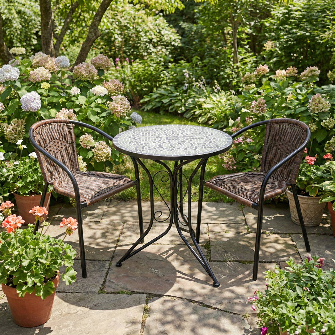 Marlow Home Co. Alzie 2 - Person Premium All-Weather Wicker Patio Dining Set with Round Table Black 2