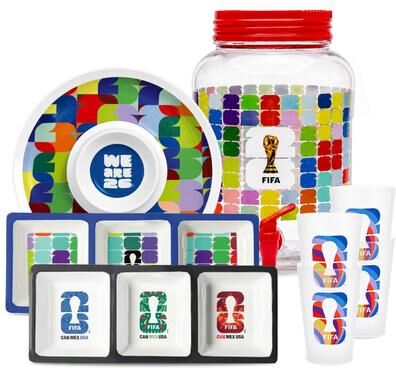 "FIFA World Cup Plastic Beverage Set 1.4 Gallon Holds 4 Cups - 10.55"" H x 7"" L x 7"" W"