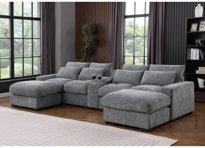 Modern Flannel Velvet Modular Sectional Sofa with USB Console by GDFStudio