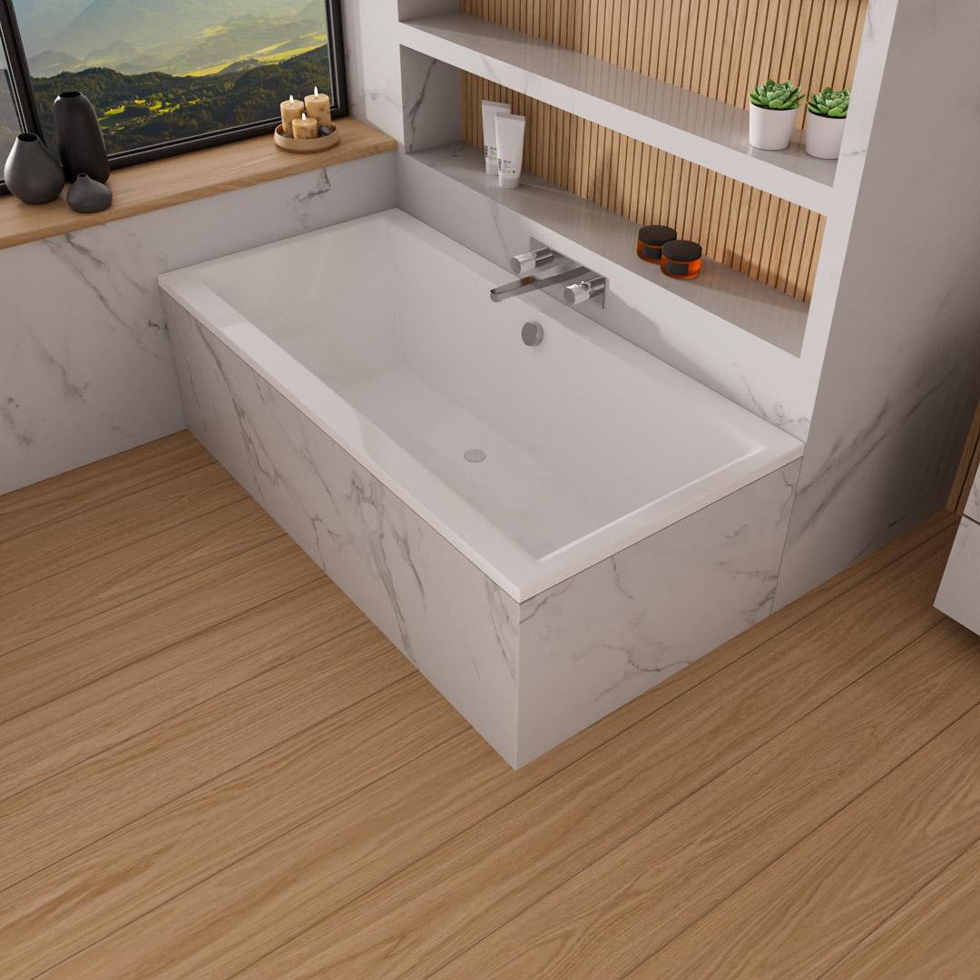 ECOLAM Badewanne Rechteckbadewanne 200x90 cm Pryzmat Styropor Acrylwanne + Füße Ablauf Wanne