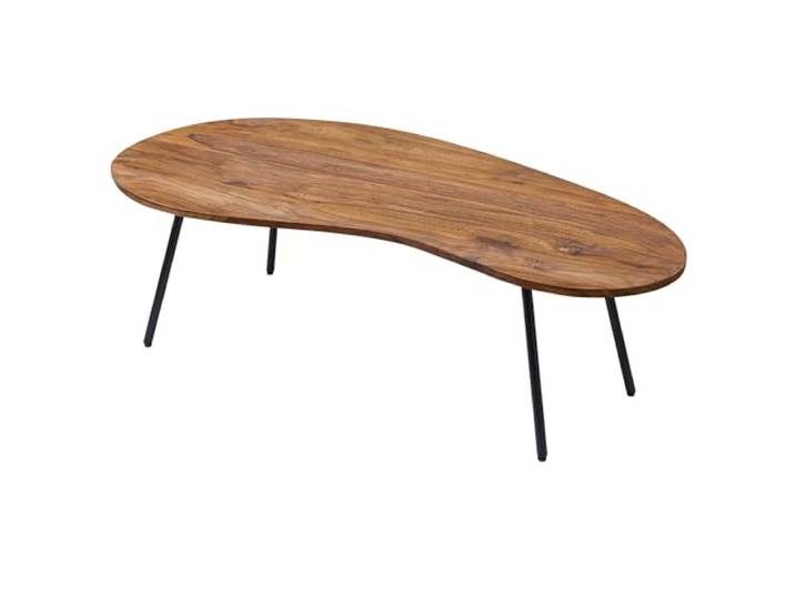 FineBuy Couchtisch 122x63x36 cm Sheesham Massivholz, Nierentisch Wohnzimmertisch im 50er Jahre Retro Stil mit Metallbeinen, Sofatisch aus Echtholz, handgefertigtes Unikat