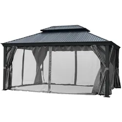 Pavillon Gartenpavillon 3,65x3,65m BAGDAD anthrazit aus Aluminium mit Hardtop aus Metall Sonnenschut