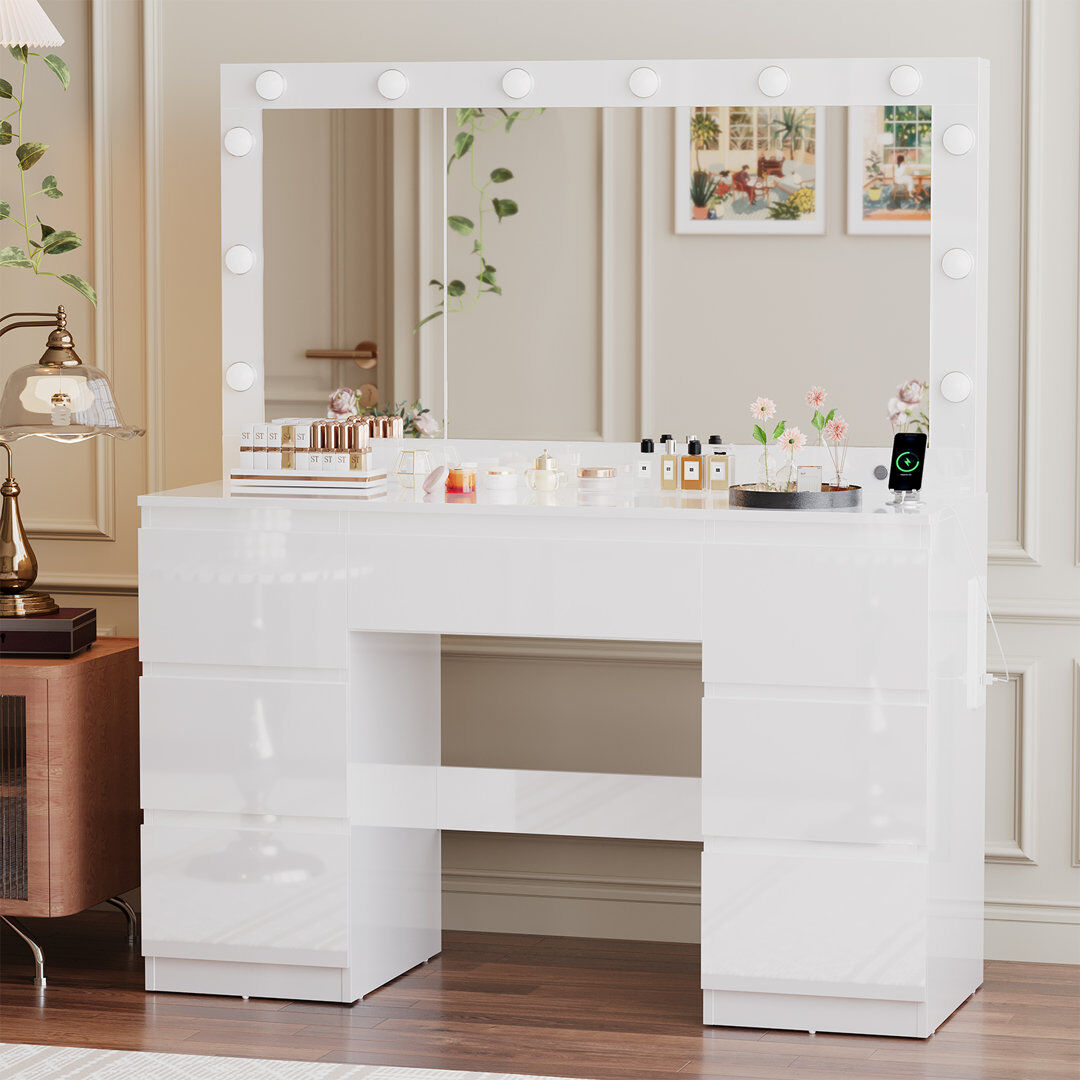 Maxway Furniture Dressing Table with Mirror and Storage Included White 140cm H X 120cm W X 40cm D