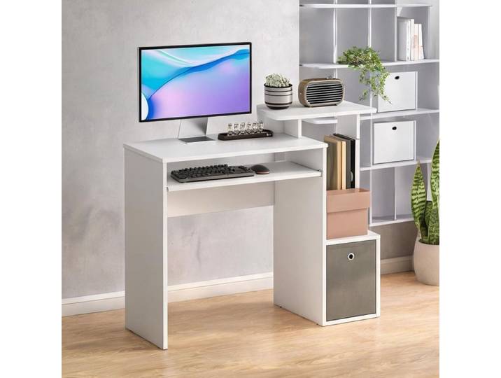 Bureau informatique compact en panneaux de particules blanc et gris avec tablette - Blanc gris Panneaux de partiucules 100 x 40 x