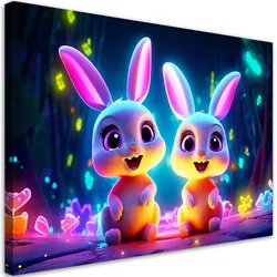 WANDBILD cartoon häschen neon