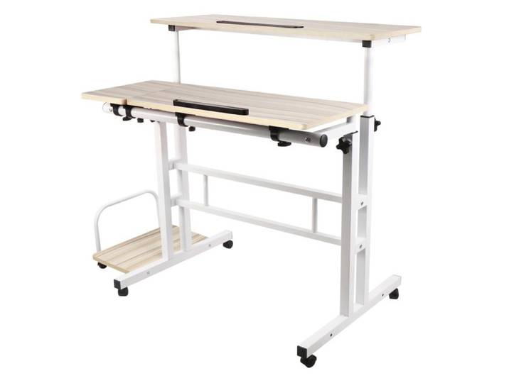 KEDIA Bureau Informatique Réglable en Hauteur Couleur érable Blanc Roulettes pour une Mobilité sans Effort 102*60*67-115cm