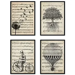 POSTER Set mit 4 Notenblatt A4 Schwarzer Rahmen