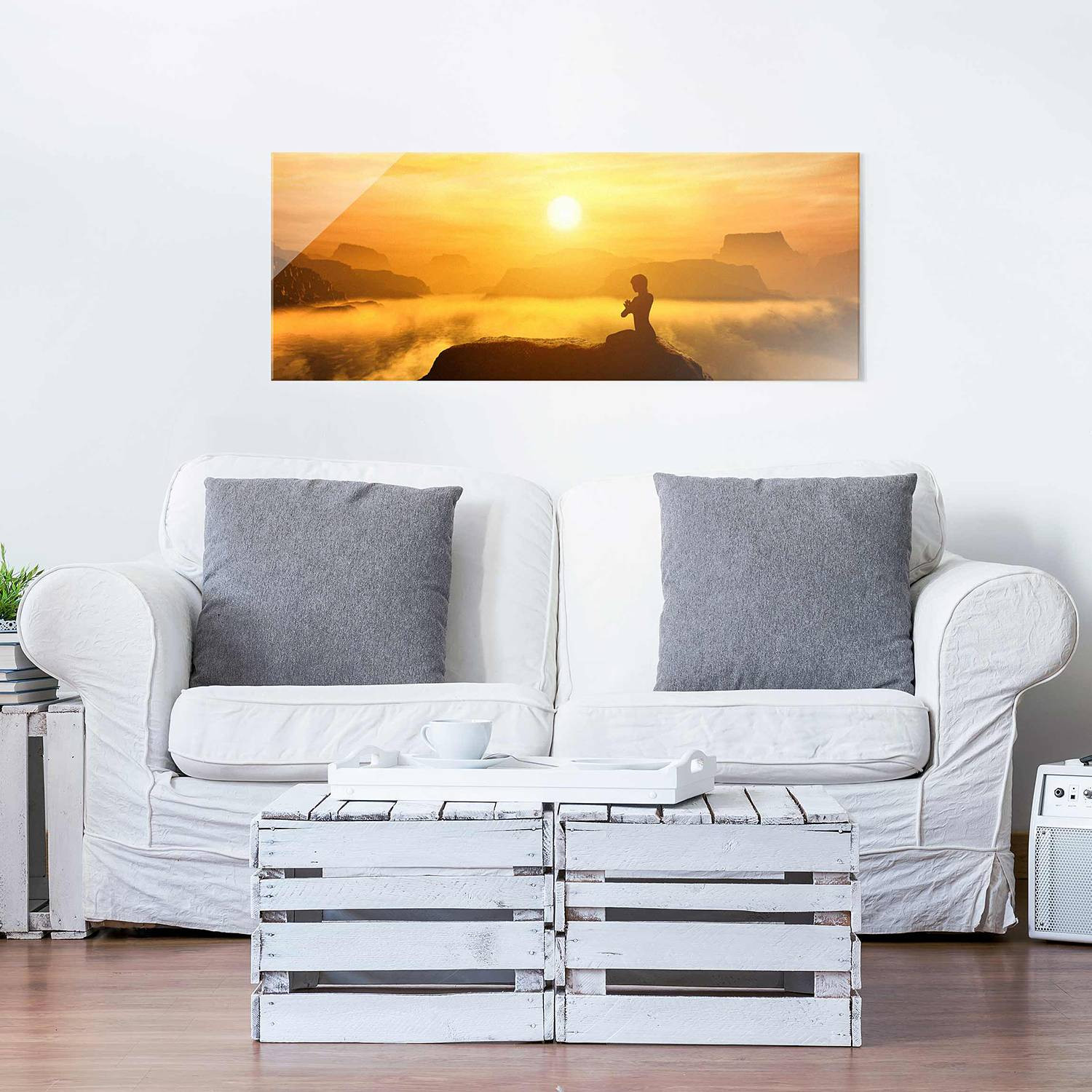 home24 Glazen Afbeelding Yoga Meditation Geel B: 125 cm, D: 50 cm