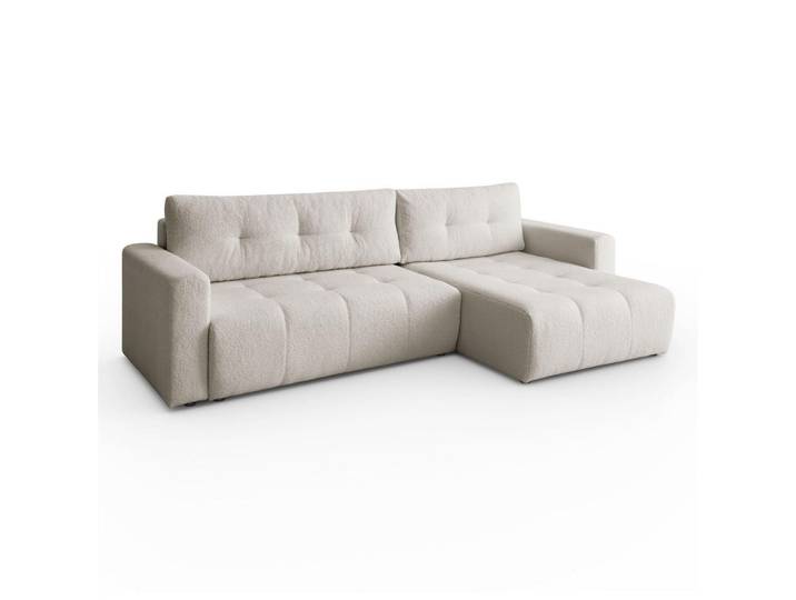Kaiser Möbel Ecksofa Vienna Stil Bettkasten und Funktionalität Bouclé Ecru Rechts, Holz, L-Form, Ottomane links, Ottomane rechts,L-Form, 261x143 cm, Wohnzimmer, Sofas & Couches, Wohnlandschaften, Ecksofas
