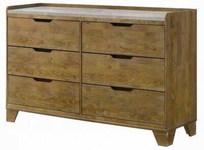 Benjara Gary 59 Inch Dresser, 6 Drawers w Cutout Handles, Farmhouse Aspen Brown