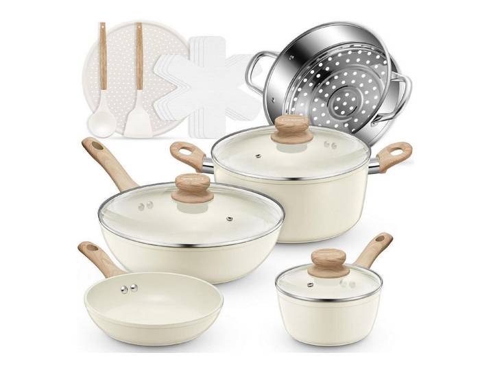 LuxusKollektion Pfannen-Set 15-tlg. Keramik Kochgeschirr-Set weiß