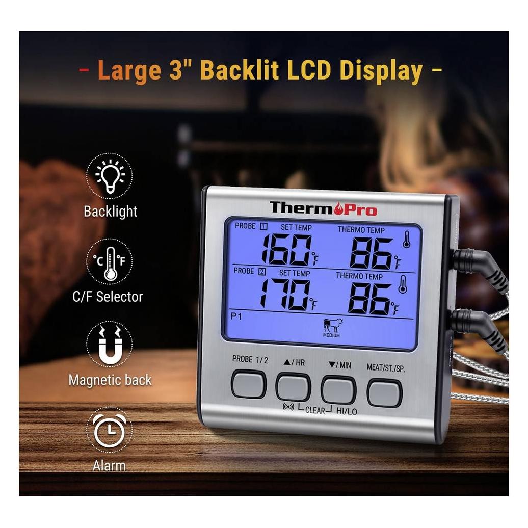 ThermoPro TP17 Grill-Thermometer Ofen- und Kerntemperatur Grillgut, °C /°F-Anze (TP17)
