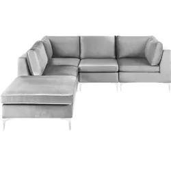 ECKSOFA Modul 4-Sitzer rechtsseitig Grau Samtstoff mit Ottomane Evja
