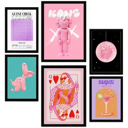 POSTER Set Mit 6 Feminine Moderne KunstIn Rosatönen A3 & A4 Schwarzer Rahmen