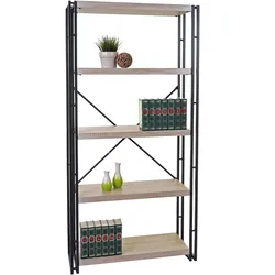 Bücherregal MCW-A27, Standregal Wohnregal, 165x80cm 3D-Struktur 5 Ebenen ~ Eiche-Optik