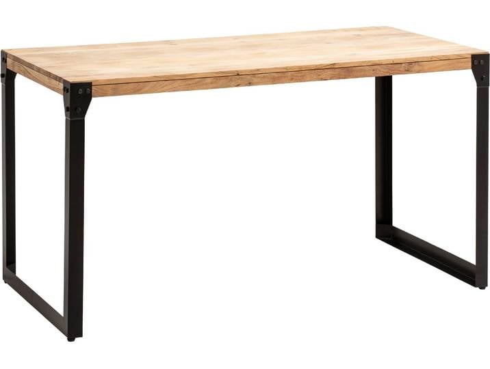 WOHNLING Table de salle à manger 120x60x76 cm acacia massif métal Table de salle à manger industrielle avec pieds en métal Table en bois petite table de salle à manger