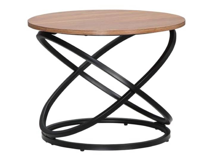 HOMCOM Runder Couchtisch Schwarz Metall Holzplatte Dia.60x46 cm Industrialer Stil