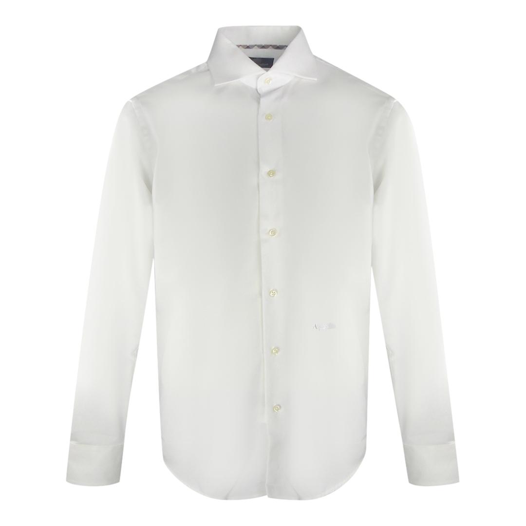 Aquascutum Plain Langarm-Hemd in Weiss mit Markenlogo