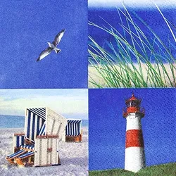 Home Fashion, Maritime Collage, Cocktail-Servietten aufgefaltetes Maß 25 cm x 25 cm, im Viertelfalz, 20 Stück pro Pack
