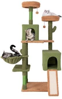 Costway Multi-level Cactus Cat Tree with Scratching Posts Ladder Double Condos and Toys Bed-Green