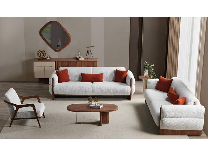 JVmoebel Polstergarnitur Weiße Designer-Couch mit stilvollem Polsterbezug, (3-tlg)