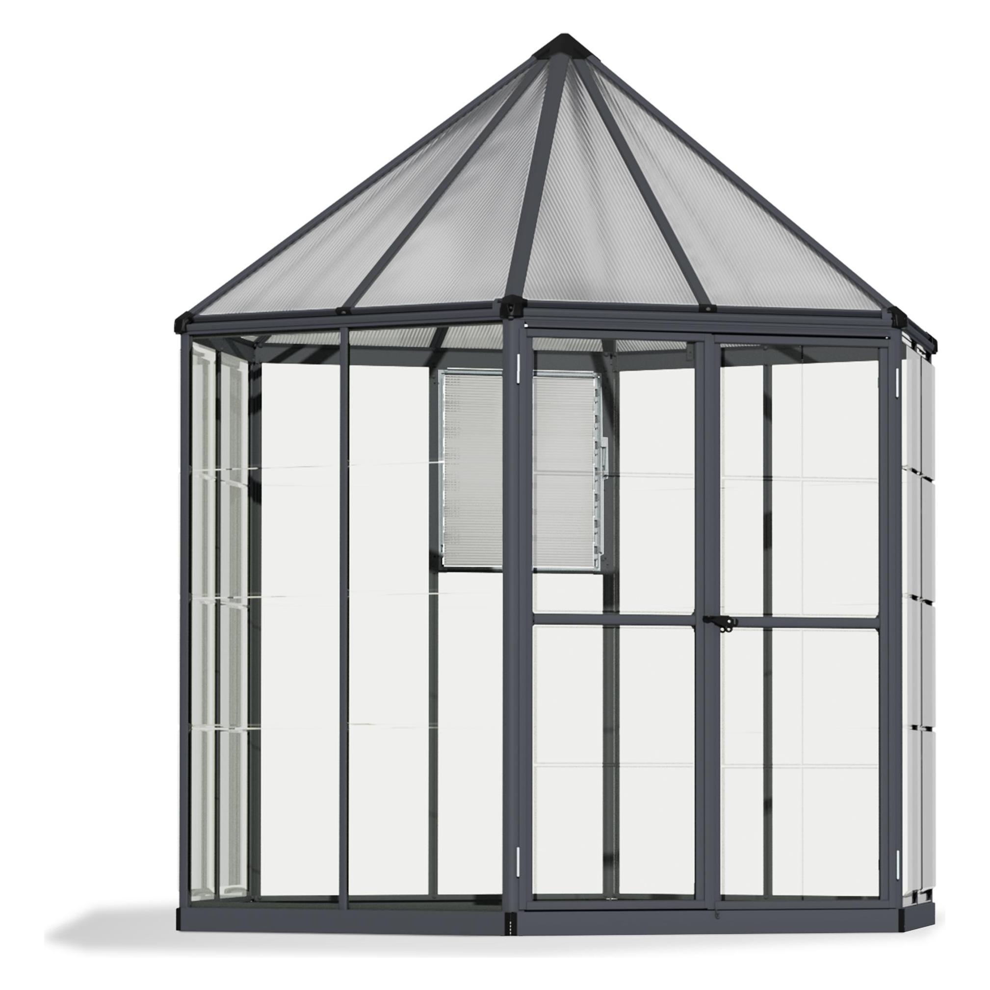 Palram Gewächshaus - Canopia Oasis Hexagonal inkl. Fundamentrahmen, Lamellenfenster, Regenablaufrinn (7290108133837)