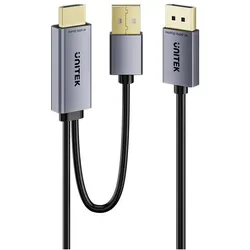 Unitek Kabel Kabel HDMI do DisplayPort 4K z zasilaniem USB-A 4K@60Hz HDR 1,8 m (1.80 m), Videokabel, Grau