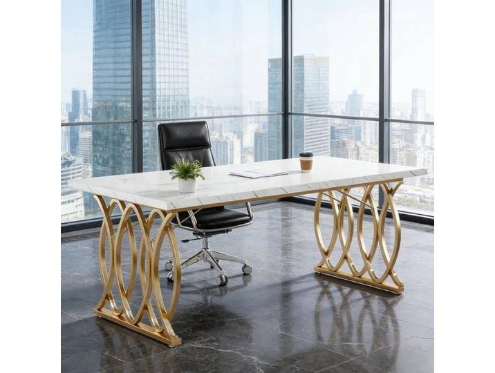 Bureau droit - ZEVKOR - 160×80 - Plateau 3 cm - Panneaux de particules - Pieds réglables
