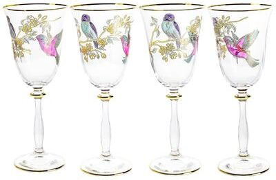 Classic Touch Set of 4 Glasses with Bird Design