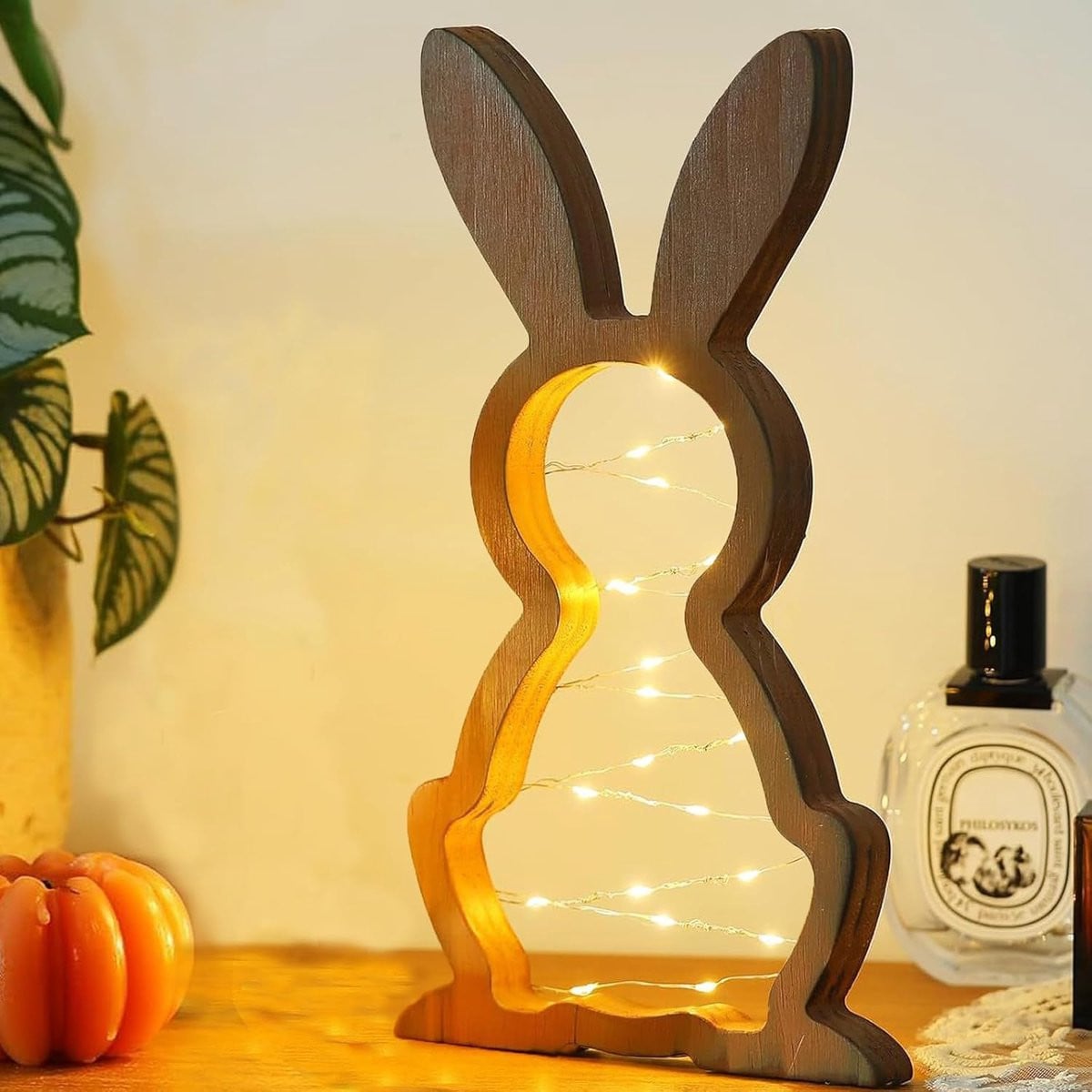 SnelShoppen Houten LED Paashaas Decoratie met Verlichting voor Binnen en Buiten