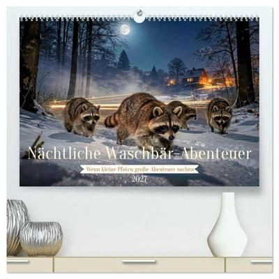 Nächtliche Waschbär-Abenteuer (hochwertiger Premium Wandkalender 2027 DIN A2 quer), Kunstdruck in Hochglanz