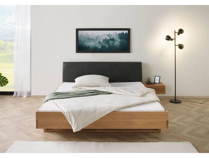 Bett mit Nachttisch rechts Eiche 180x200x85 natur geölt, Kopfteil anthrazit FICHTELBERG #31